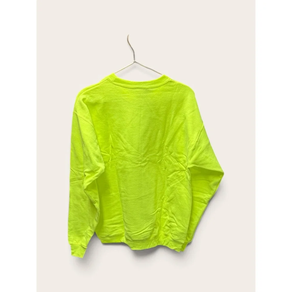 Hanes EcoSmart Neon Safety Yellow Crewneck Sweatshirt Mens Small Fleece Pullover